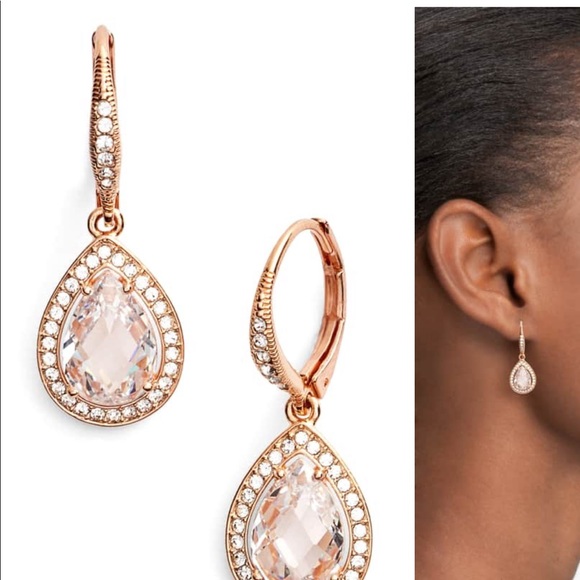 NADRI ROSE GOLD PEAR DROP EARRINGS - Picture 2 of 2